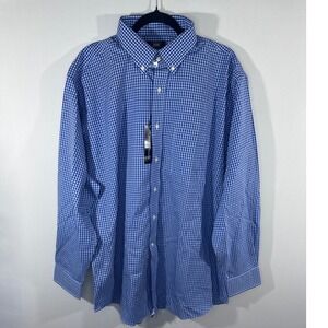 Berkley Jensen Mens XL Blue Gingham Check Button Down Shirt Wrinkle Free NWT